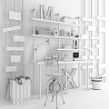 Desk Setup With Vintage Wall Signs Shelves Books Green Bottle And Wooden Chair