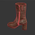 Brown Leather Mid Calf Round Toe Boots With Side Zipper And Block Heel Design