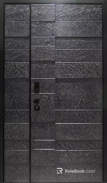 Dark Textured Swing Door With Modern Metal Lock And Classic Surface Design 3d model 