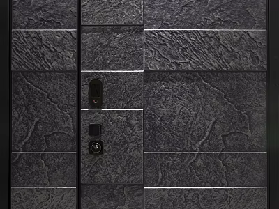 Dark Textured Swing Door With Modern Metal Lock And Classic Surface Design 3d model