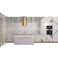 Modern Kitchen Design With White Cabinets Gold Accents And Marble Island