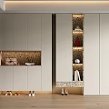Modern Built in Shoe Cabinet With Decorative Panel Open Shelves And Shoe Storage