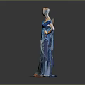 Man In Stylish Blue Long Dress Standing Against Neutral Studio Backdrop