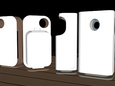 White Electronic Devices With Various Shapes And Circular Openings On Wooden Surface 3d model