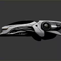 Futuristic Silver Aircraft Model With Streamlined Design Black Cockpit And Orange Accent Lights