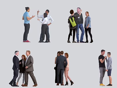 Group of People Standing and Interacting in Various Casual Settings 3d model