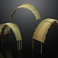 Green Woven Arched Structures as Scene Components with Grid Pattern and Support Legs 3d model
