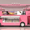 Pink Double Decker Food Bus With Ice Cream Display And Scenic Viewing Area