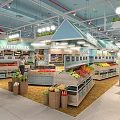 Supermarket Department Store Interior With Fresh Produce Shelves Customers Bright Lighting Display Areas