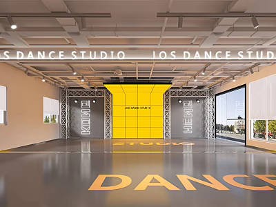 Spacious Modern Dance Studio Interior With Mirrors Barres And Yellow Backdrop For Fitness Workouts 3d model