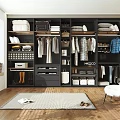 Modern Wooden Wardrobe Interior Design With Hanging Clothes Folded Items And Storage Drawers