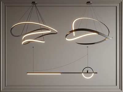 Modern Contemporary Pendant Lights With Curved Geometric Shapes And LED Light Strips 3d model