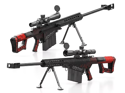 Black And Red Tactical Sniper Rifles With Scopes Magazines And Bipods 3d model