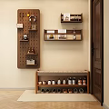 Wooden Shoe Bench With Padded Seat And Entryway Storage Shelves Wall Hooks
