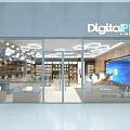 Modern Digital Store Interior With Hexagonal Ceiling Lighting Display Shelves And Electronic Products 3d model
