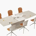 Modern Dining Table Set With Rectangular Surface And Six Orange White Chairs 3d model