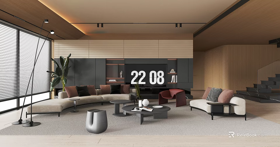 Modern Living Room Interior Design With Comfortable Sofa Coffee Table And Decorative Plants 3d model 