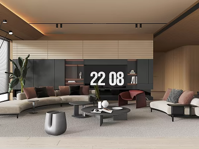 Modern Living Room Interior Design With Comfortable Sofa Coffee Table And Decorative Plants 3d model