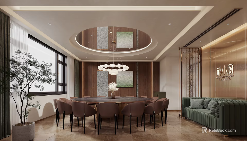 Luxurious Private Dining Room Interior With Round Table And Modern Decor 3d model