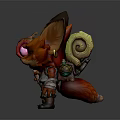 3D Fantasy Fox Game Movie Character Holding Glowing Staff With Pink Orb And Armored Outfit