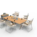 Stylish Conference Table With Six Chairs Tray Cups And Wine Rack Cabinet