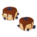 Two Delicious Stacked Pancake Cakes Topped With Chocolate Drizzle And Fresh Blueberries