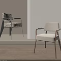 Stylish Fabric Upholstered Dining Chairs With Armrests In Metal And Solid Wood Frames For Home Decoration