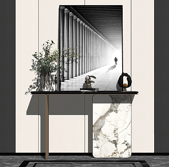 Modern End View Table Entrance Cabinet Decorative Painting Ornaments Combination 3d model