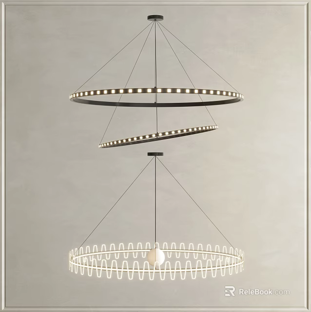 Modern Circular Chandeliers with Geometric Patterns and LED Lighting for Contemporary Interior Spaces 3d model