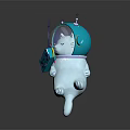 Dancing Cute White Creature With Blue Headphones Holding Radio And Colorful Beams