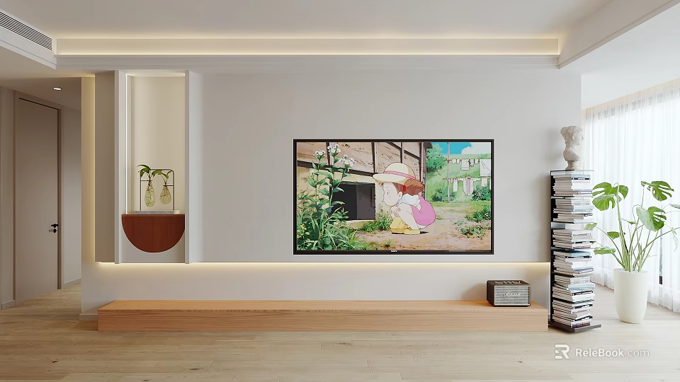 Modern Minimalist TV Wall With Television And Decor 3d model