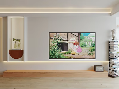 Modern Minimalist TV Wall With Television And Decor 3d model