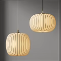 Modern Cream Colored Pendant Lights With Striped Design Hanging Against Neutral Gray Background