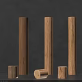 Natural Wooden Pillars And Blocks Decor On Dark Background For Home Interior