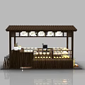 Wooden Dessert Shop Stall With Roof And Display Case Filled With Pastries