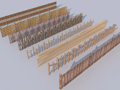 Various Wooden and Bamboo Fences with Woven Picket Designs for Outdoor Use 3d model