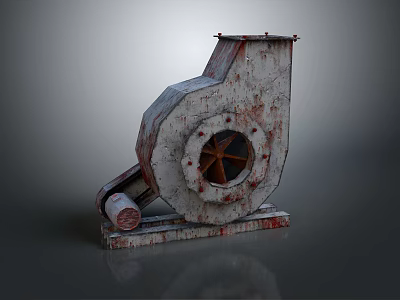 Rusty Vintage Industrial Metal Fan Equipment With Mechanical Structure And Rotor 3d model