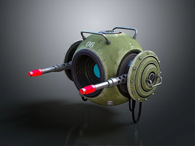 Green Spherical Mechanical Device With Number 06 Red Lights And Metal Structure 3d model