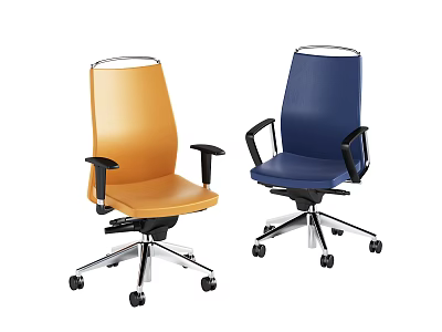 Ergonomic Orange and Blue Office Chairs with Black Armrests and Wheel Bases 3d model