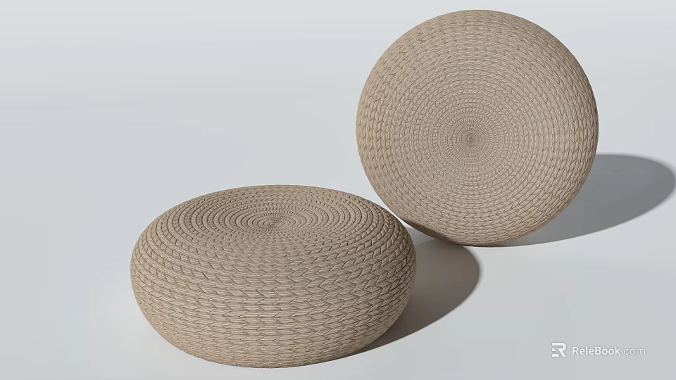 Light Brown Woven Round Cushions With Textured Design For Home Use 3d model 
