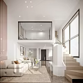 Spacious Modern Apartment Interior With Loft Living Room Staircase And Sofa