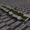 Irregular Shaped Landscape Seating with Green Grass and Decorative Plants in Plaza Where People Relax