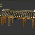 Classic Traditional Chinese Pavilion Model Featuring Wooden Frame Black Tiled Roof And White Edge Decorations