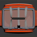 Red Canvas Bag With Yellow Lid White Stripes And Reinforced Handles