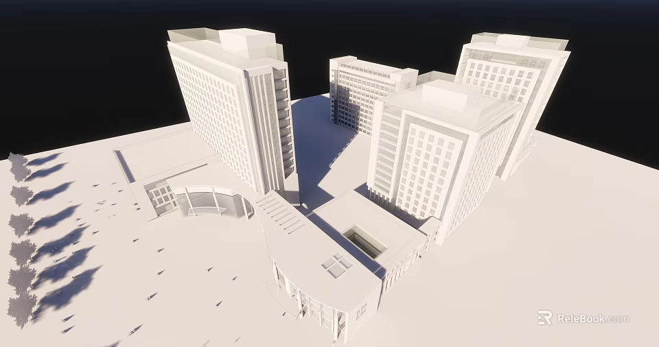 Modern White Architectural Complex Featuring High Rise Buildings And Open Urban Spaces 3d model