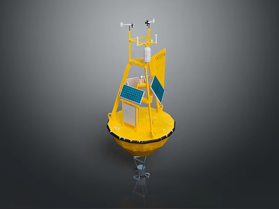 Yellow Solar Powered Marine Buoy With Panels Antennas And Mooring System 3d model