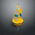 Yellow Solar Powered Marine Buoy With Panels Antennas And Mooring System