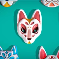 Colorful Cat Masks With Various Designs On Teal Background For Home Decor