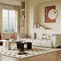 Modern Living Room Sofa and Coffee Table Set With Red Armchair Black White Geometric Rug