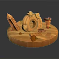 Orange Circular Scene Model With Stone Stele Ring Columns Chests And Stones 3d model